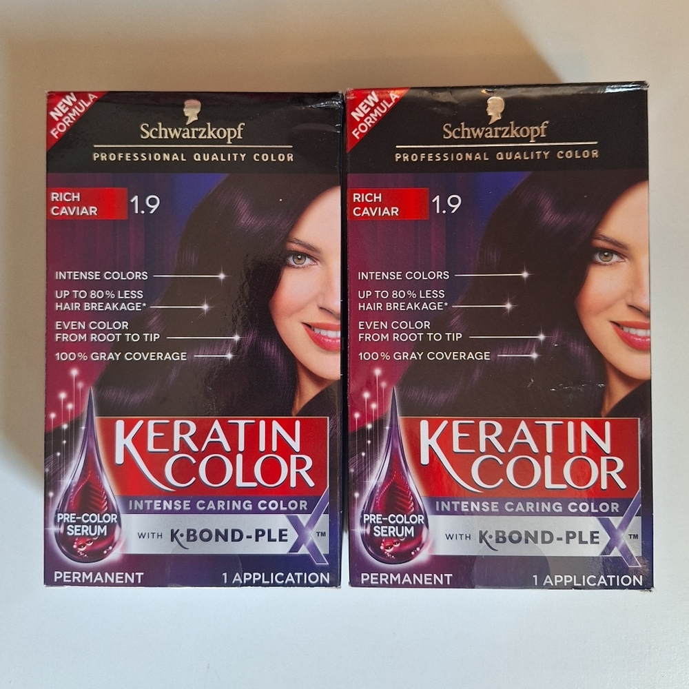 NEW Schwarzkopf Keratin Color Permanent Hair Color 1.9 Rich Caviar 2 Pack